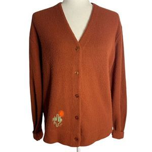 Vintage 50s Cardigan Sweater M Burnt Orange Rockabilly Hipster Cactus Haymaker